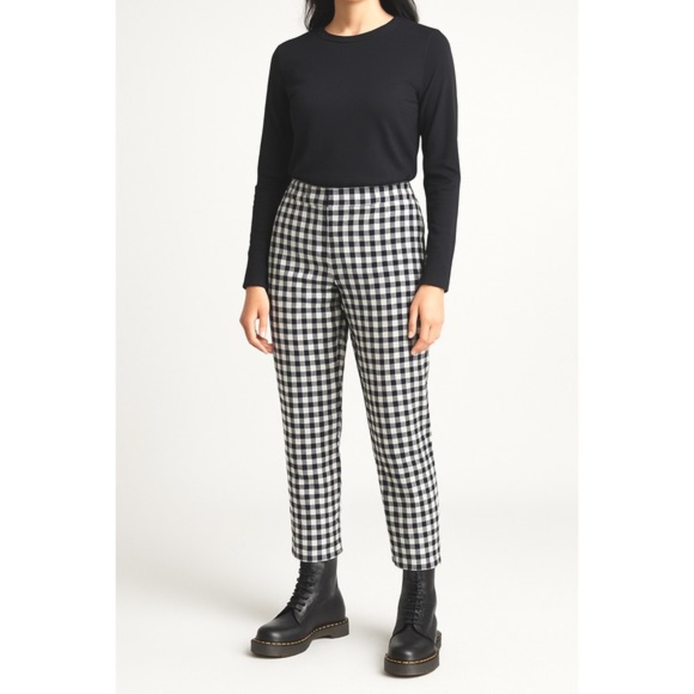 LOFT Womens‎ Black White Gingham Check Straight Leg Cropped Pants Size 8